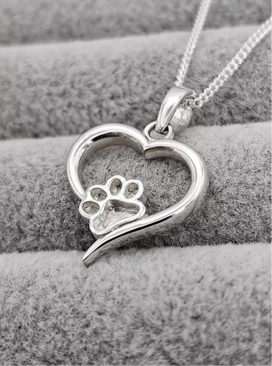 Hallow Heart Paw Print Necklace