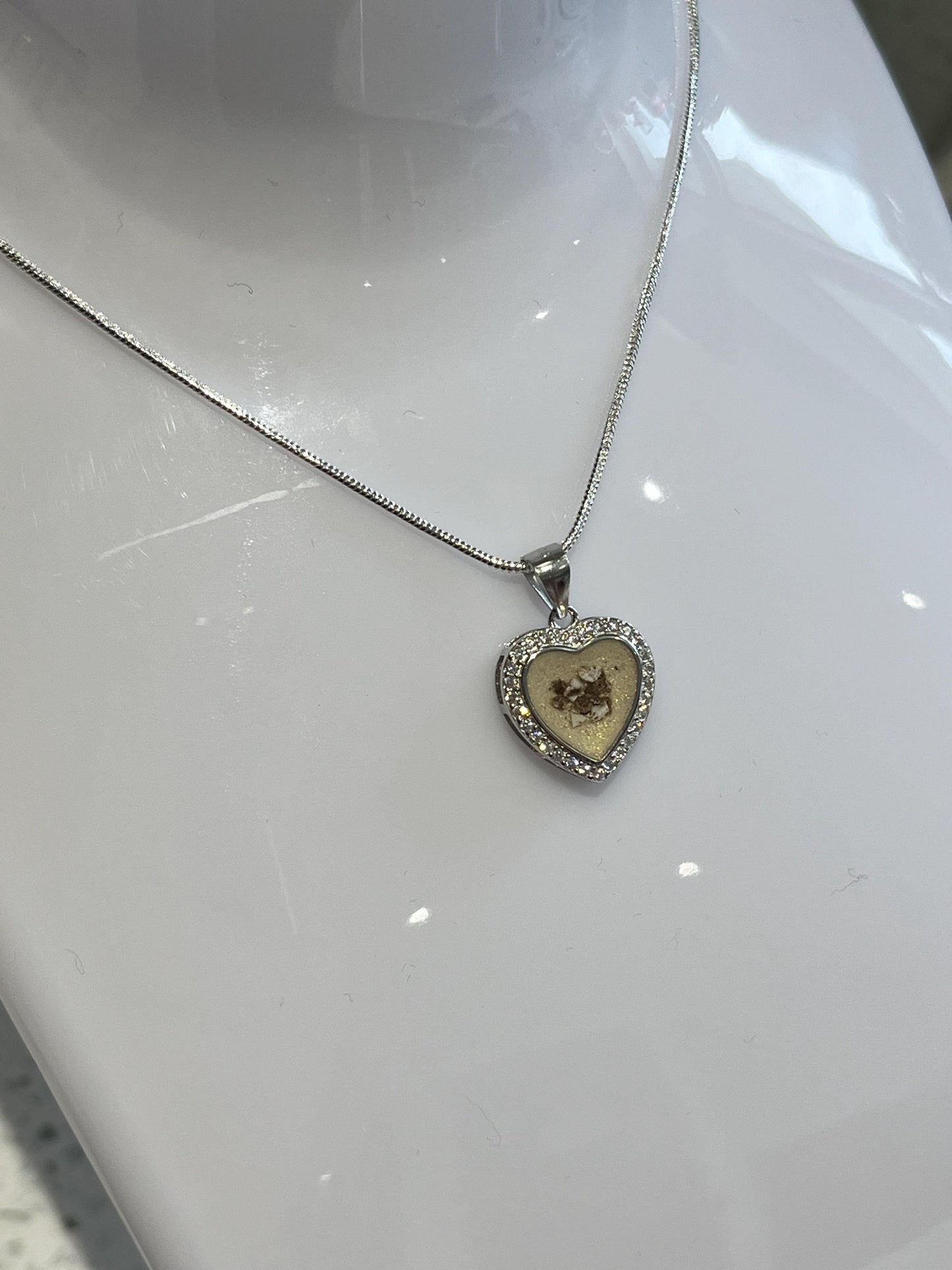 Personalised Heart Cremation Ashes Resin Necklace – Custom Memorial Pendant with Sterling Silver Chain – Breastmilk Keepsake Jewellery