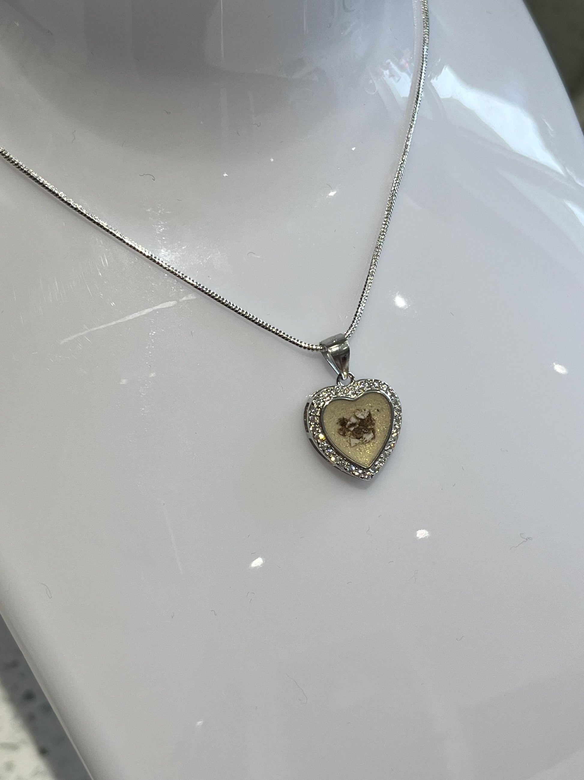 Personalised Heart Cremation Ashes Resin Necklace – Custom Memorial Pendant with Sterling Silver Chain – Breastmilk Keepsake Jewellery