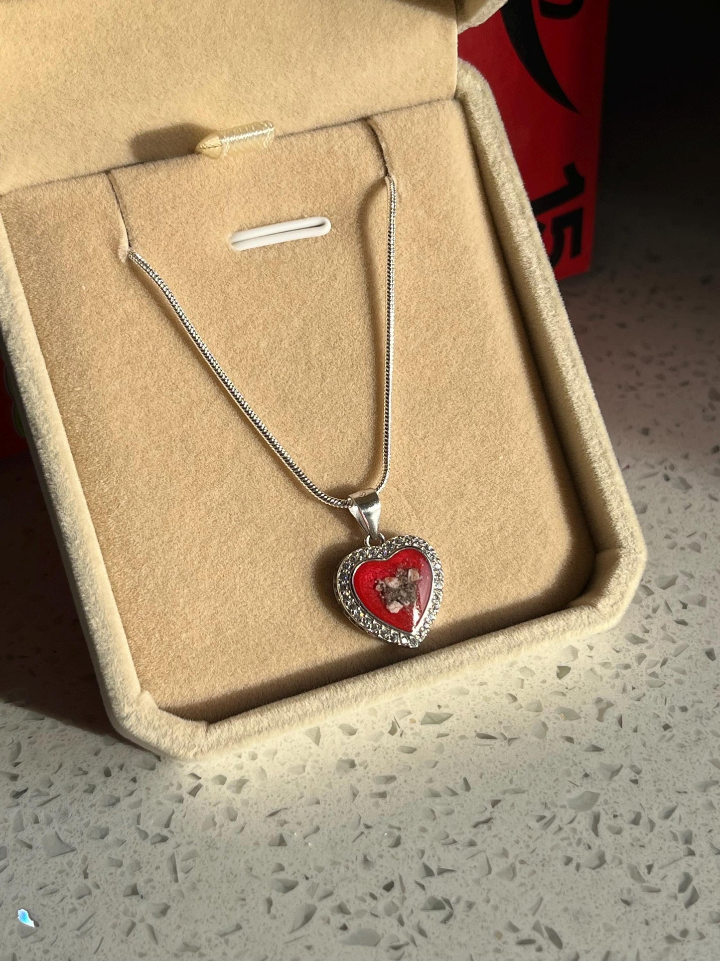 Personalised Heart Cremation Ashes Resin Necklace – Custom Memorial Pendant with Sterling Silver Chain – Breastmilk Keepsake Jewellery