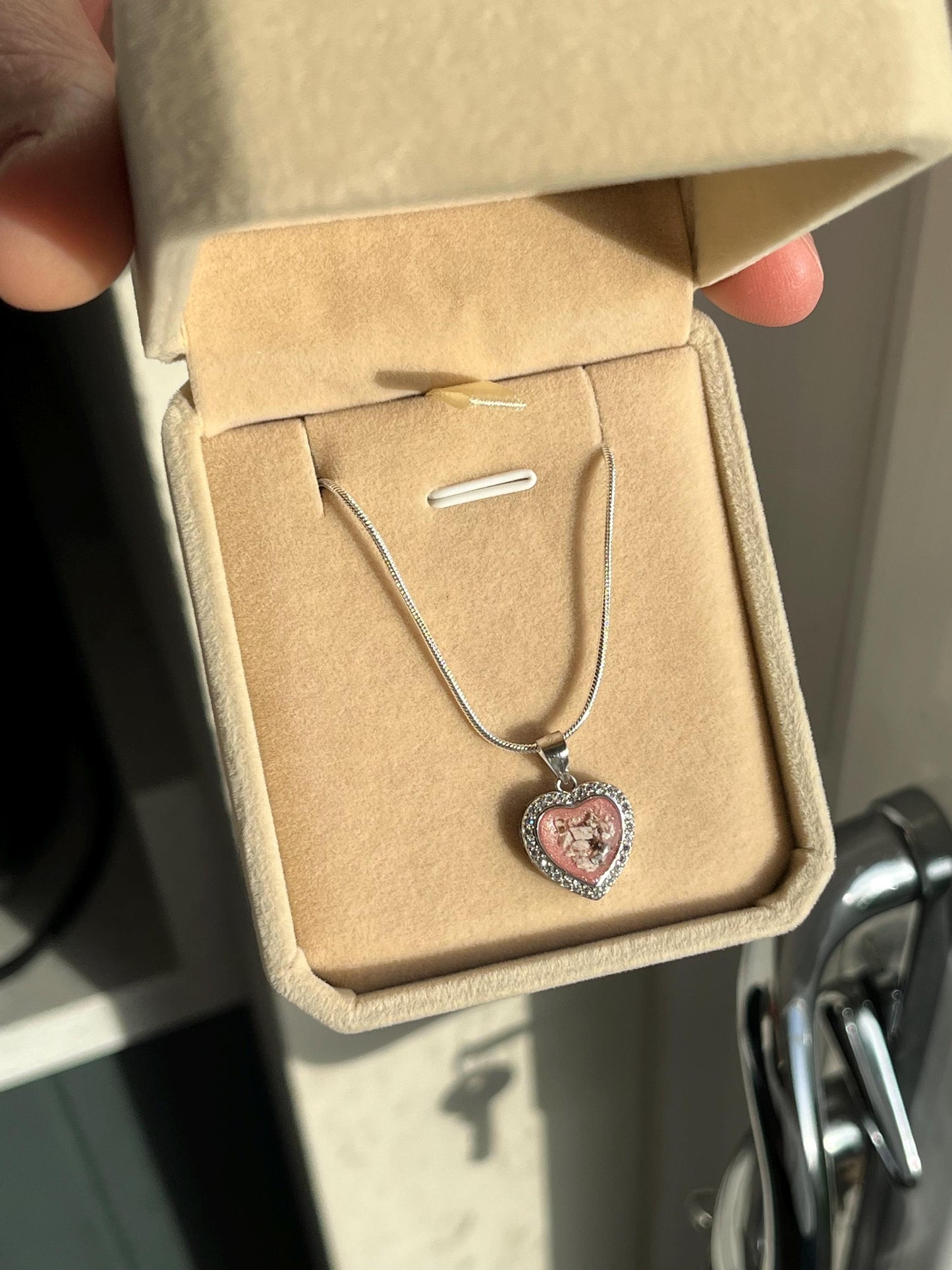 Personalised Heart Cremation Ashes Resin Necklace – Custom Memorial Pendant with Sterling Silver Chain – Breastmilk Keepsake Jewellery