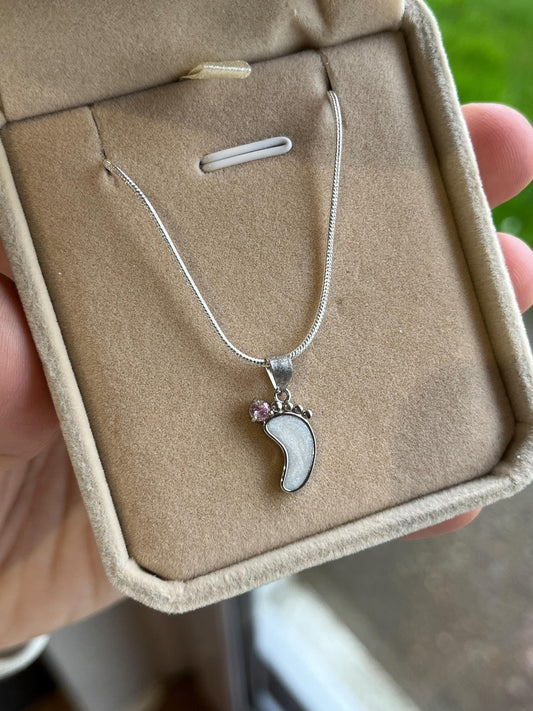 Breastmilk Baby Foot Necklace Pendant, inclusion necklace, gift for breastfeeding mum, ash necklace, creamains, keepsake necklace,
