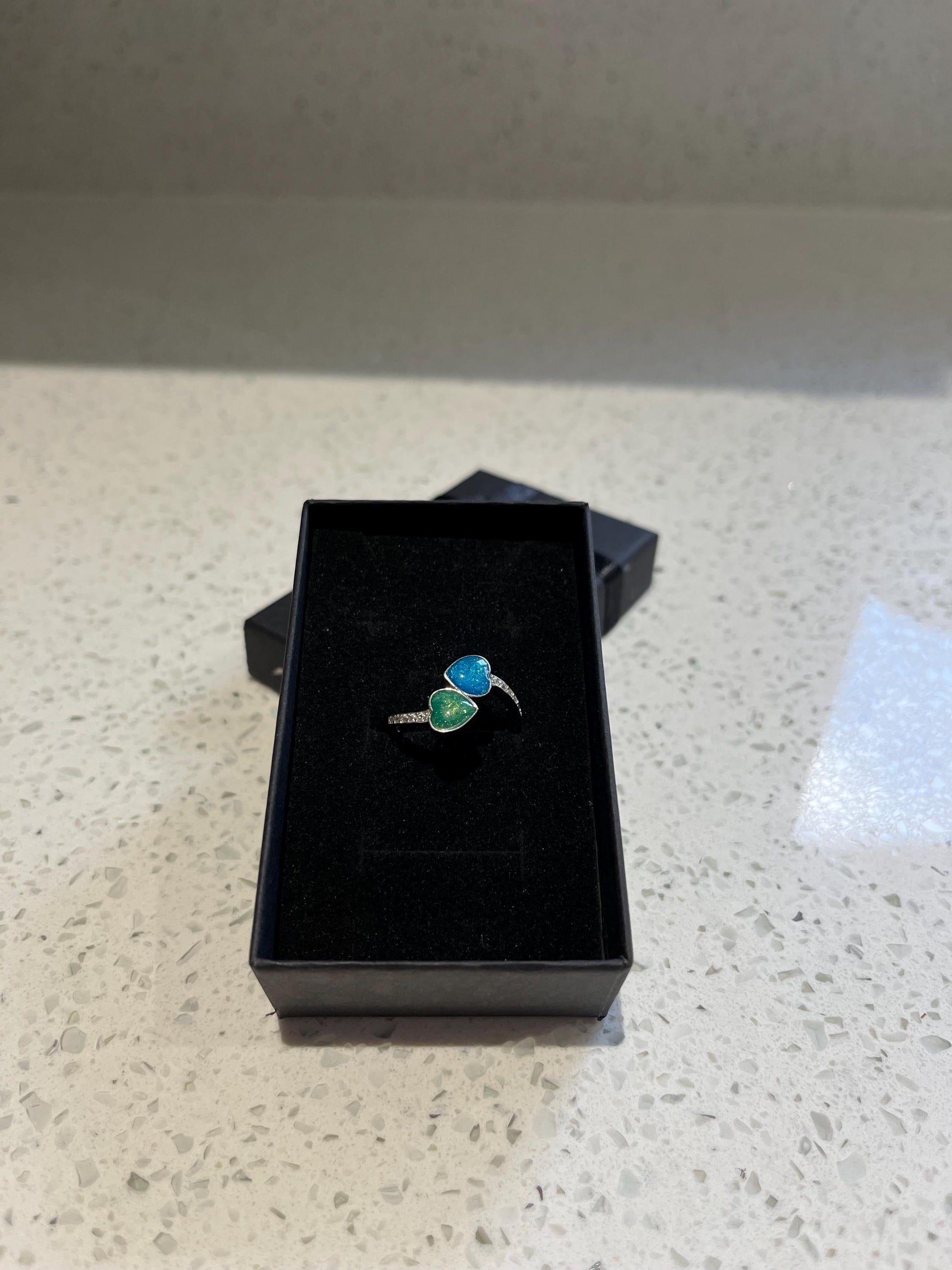 Custom Memorial Double Heart Ashes Ring – Handmade Resin Ring with Cremation Ashes – Pet or Loved One Keepsake Jewellery